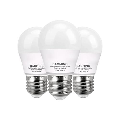 BAOMING LED Refrigerator Light Bulb 50W Equivalent, 5W A15 Waterproof Fridge Bulb, Daylight White 5000K, E26 Base, Non-Dimmable (3-Pack) – Energy Saving, Long Lifespan, Instant On