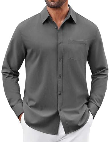 COOFANDY Mens Button Down Shirt Casual Untucked Shirts Long Sleeve Dress Shirt with Pocket Dark Grey