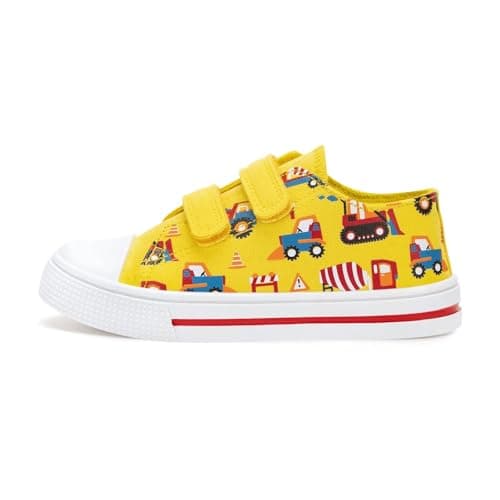 EUXTERPA Toddler Sneakers, Yellow Bulldozer, Toddler Size 5