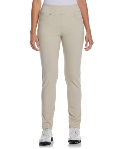 PGA TOUR Women's Tummy Control Pull-on Waistband Golf Pants, Sand, Medium