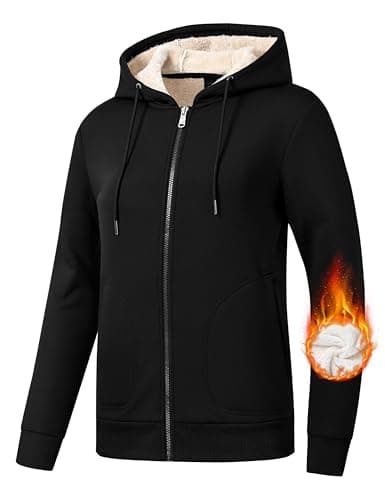 MoFiz Black Zipper Hoodies For Women Warm And Cozy Fleece Lined Zip Jacket Women Thermal Hoodies With Zip Pockets Black XX-Large