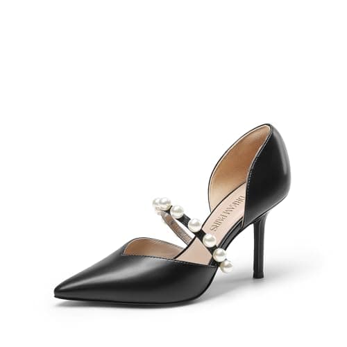 DREAM PAIRS Women's Closed Toe High Heels Stiletto Pointed Toe Strappy Pearl Elegant D'Orsay Dress Wedding Party Pumps Shoes,Size 6.5,Black-Pu,SDPU2316W