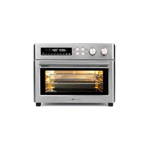 VAL CUCINA Infrared Heating 26.3 QT Air Fryer Toaster Oven, Large Countertop Convection Oven 10-in-1 Combo, 6-Slice Toast, Enamel Baking Pan Easy Clean with Recipe Book, Brushed Stainless Steel Finish