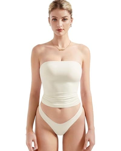 SUUKSESS Women Sexy Tube Top Summer Y2K Going Out Tops Casual Sleeveless Double Lined Basic Tank Top (White, S)