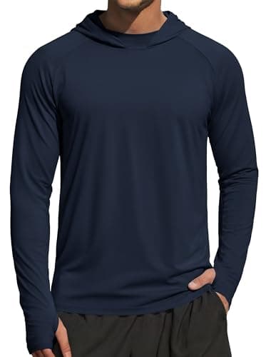 MAGCOMSEN Men's UPF 50+ Hoodie Fishing Shirts Long Sleeve UV Sun Protection Rash Guard Swim Beach Running Hiking Navy M