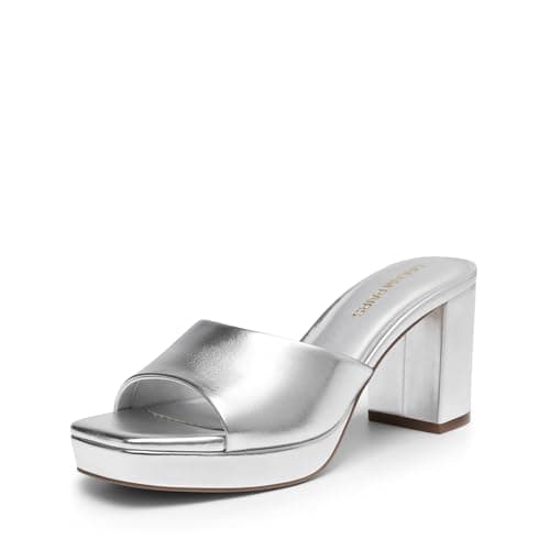 DREAM PAIRS Women's Platform Block Heel Mule Sandals, Square Toe Ankle Strap Slip On Comfortable Heeled Sandals for Party Wedding Shoes,Size 7,Silver,SDHS25006W