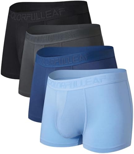 COLORFULLEAF Men's Trunks Underwear Short Leg Boxer Briefs Soft Rayon Made from Bamboo Underwear for Men Pack (4C,S)