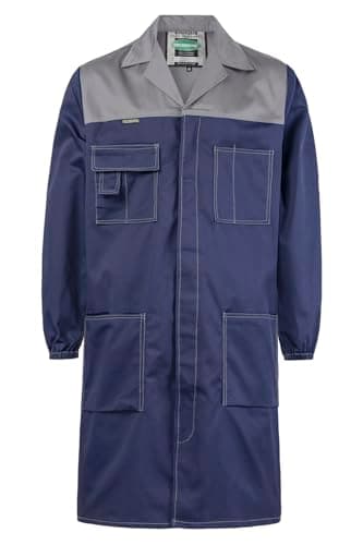 SUSHIMIAN Mens Laboratory Coat DIY Workshop Long Jacket Warehouse Workwear Overcoat Adult Lab Coat, Grey+Navy, XL