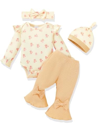 AMAWMW Baby Girl Clothes Ruffle Sleeve Romper Flared Pants Infant Outfit