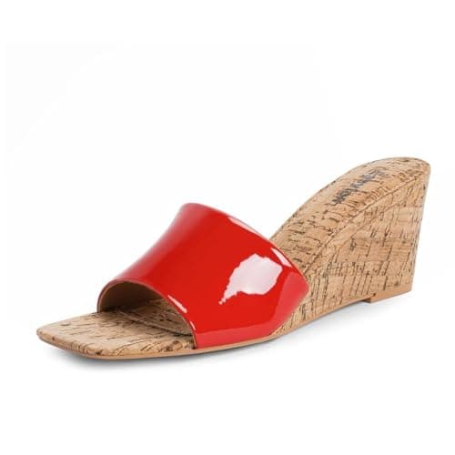 Easyfox Red Sandals for Women Open Toe Wedge Heels Slip on Mules Heeled Summer Dress Sandals Size 7