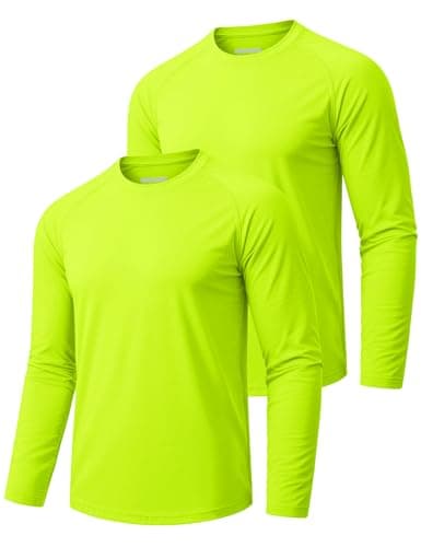 MAGCOMSEN 2 Pack Men's Long Sleeve Shirts Sun Protection UPF 50+ UV SPF Dry Fit T-Shirt for Swim Athletic Fluorescent Green L