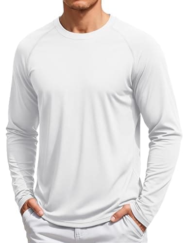 TACVASEN Mens Athletic T-Shirt Long Sleeve Rash Guard UV SPF Sun Shirts Quick Dry Breathable Workout Running Shirt Swim Shirt White L