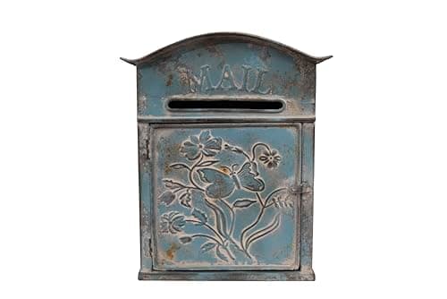 Creative Co-Op Distressed Blue Embossed Tin Mail Box
