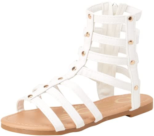 bebe Toddler Girls Sandals - Lightweight Leather Open Toe Summer Dressy Flat Strappy Girls Gladiator Sandals, Size, White