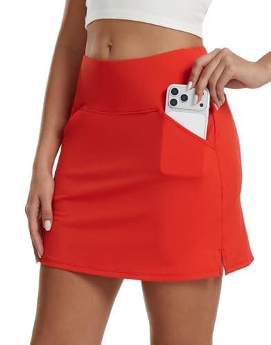 M MOTEEPI Skorts for Woman 16" Golf Skirts with Pockets High Waisted Stretchy Tennis Skirt Casual Athletic Skorts Coral Red M
