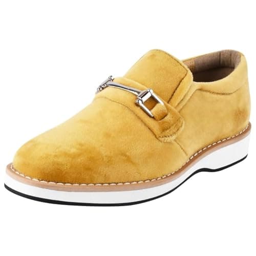 LIBERTYZENO Boys Velvet Kids Buckle Slip On Dress Loafer Shoes for Prom Graduation Rachel Yellow 4 Big Kid