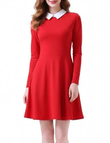 Aphratti Women's Casual Fall Long Sleeve Collared A-Line Fit Flare Skater Dress Halloween Costumes Adult 2025 Bright Red Medium