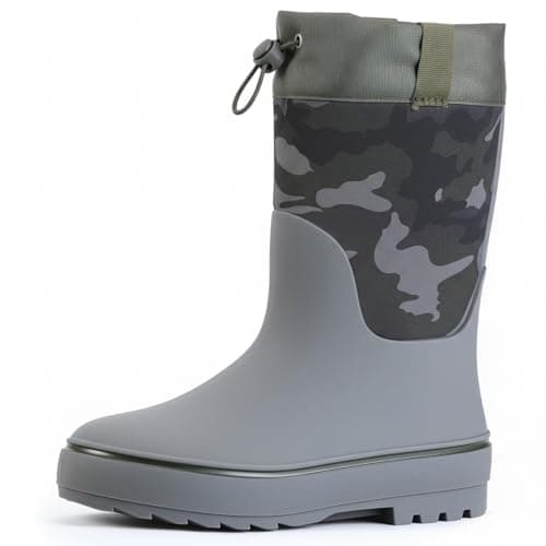 Showave Kid's Rain Boots for Boys Girls Waterproof Durable Rubber Boots Easy-on Outdoor Unisex-Child Mud Boots, Olive 5 Big Kid