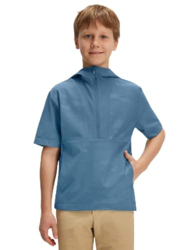 M MAELREG Hoodie Short Sleeve for Boys Water Resistant Performance 1/4 Zip Kids Golf Athletic Pullover Grey Blue