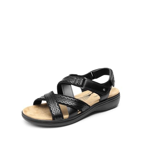DREAM PAIRS Women's Arch Support Sandals Comfortable Open Toe Dress Flats Walking Sandals For Summer,Size 7,Black,DWUMFS2516