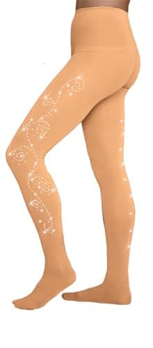 ChloeNoel Figure Skating Light Tan Footed Tights TF8830 w/ 2 Swirls Light Tan Child Large (10-12)
