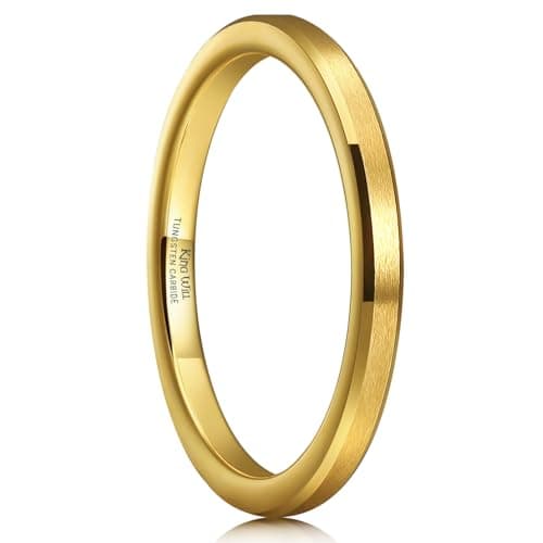 King Will 2mm Gold Tungsten Men's Wedding Band - Brushed Matte Finish, Beveled Polished Edge, Comfort Fit Size 6
