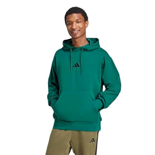 adidas Men's Essentials Feel Cozy Fleece Sportswear Hoodie, Collegiate Green/Black, X-Large