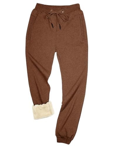 Yeokou Mens Winter Warm Sherpa Lined Active Thermal Jogger Fleece Sweatpants Pant(Brown-XL)