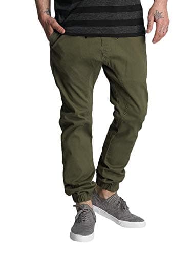 Southpole Men's Basic Stretch Twill Jogger Pants, Olive, Large