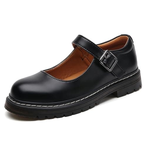 DR.XIRURUCO Women's Buckle Strap Chunky Platform Mary Jane Shoes,Black,8.5