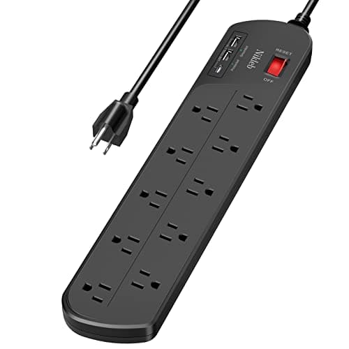 Extension Cord with Multiple Outlets, Surge Protector Power Strip with USB, 6ft Power Cord, 10 Wide Outlets, 2 USB+1 USB C Fast Charging Ports, Wall Mount, Heavy Duty, Home, Office Accessories