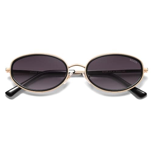 SOJOS Trendy Oval Polarized Sunglasses for Women Men, 80s 90s Chic Retro Vintage Sunnies SJ1248, Black/Gradient Grey
