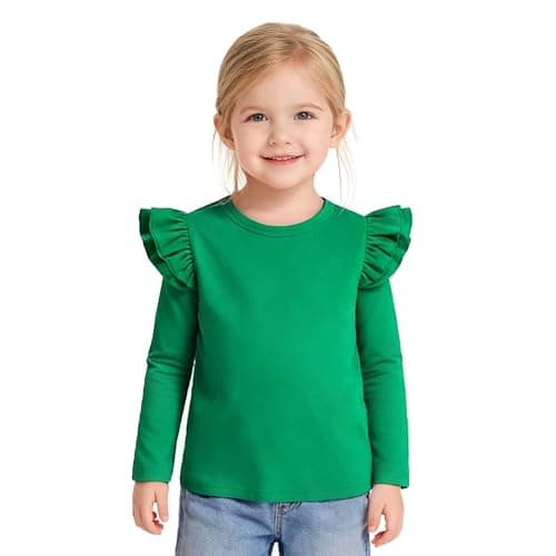 ZFZDRen 12M-14Y Toddler Baby Girls T Shirt Solid Color Blouse Ruffle Top Cotton Casual Tees Plain Shirt (9-10 Years, E047)