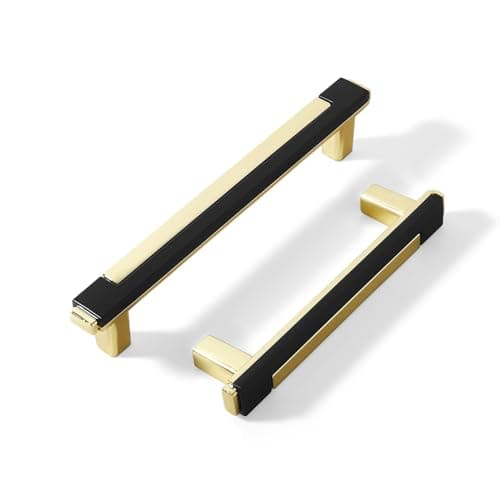 Kcmwsy 5 Pack Black Gold Cabinet Pulls & Handles, 3.7 Inch Hole Center