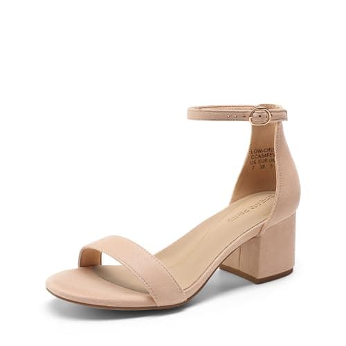 DREAM PAIRS Womens Low-Chunk Low Heel Pump Sandal,Size 5,Nude-Suede,LOW-CHUNK