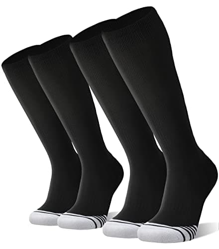 FITRELL 2 Pack Baseball Socks Soccer Softball Socks for Youth Men & Women Over-the-Calf Knee High Sports Tube, Black, Medium