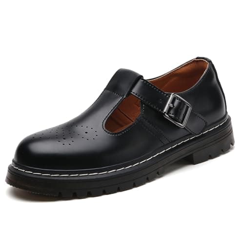 DR.XIRURUCO Women's T-Strap Platform Mary Jane Oxfrods School Shoes,Black,6