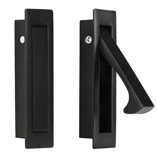 Elfthloo Stainless Steel Recessed Pocket Door Pull Handle, Flush Mount Sliding Door Hardware with Hidden Finger Design, Used for Modern Furniture & Interior Doors, Black Finish, 1 Pack