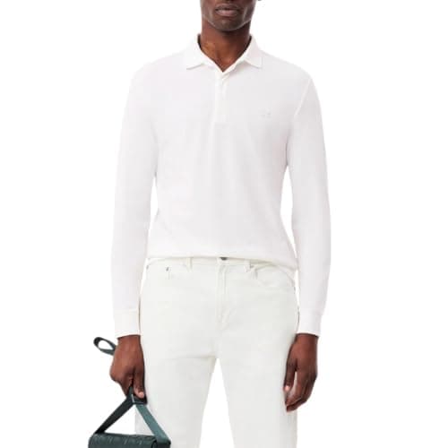 Lacoste Men's Long Sleeve Regular Fit Paris Stretch Piqué Polo Shirt, White, Medium