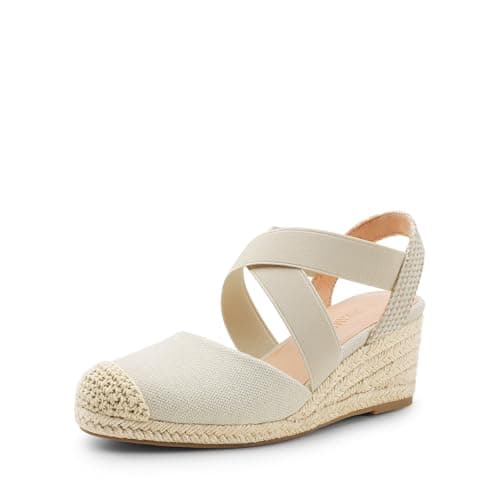 DREAM PAIRS Womens Close Toe Espadrilles Platform Slip on Elastic Criss Cross Straps Dressy Wedges Sandals,Size 11,Beige,SDPW226W