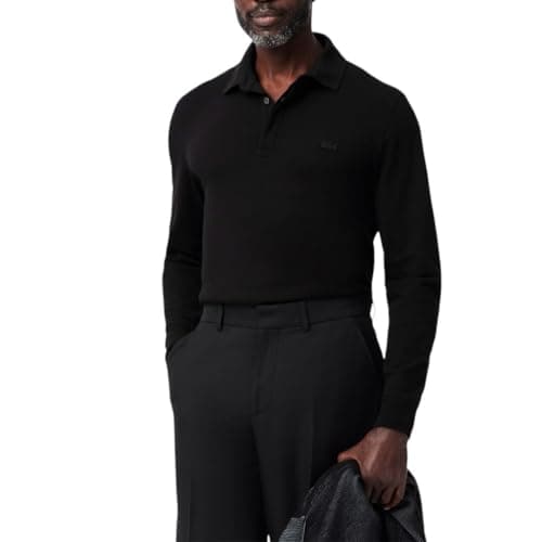 Lacoste Men's Long Sleeve Regular Fit Paris Stretch Piqué Polo Shirt, Black, 3X-Large