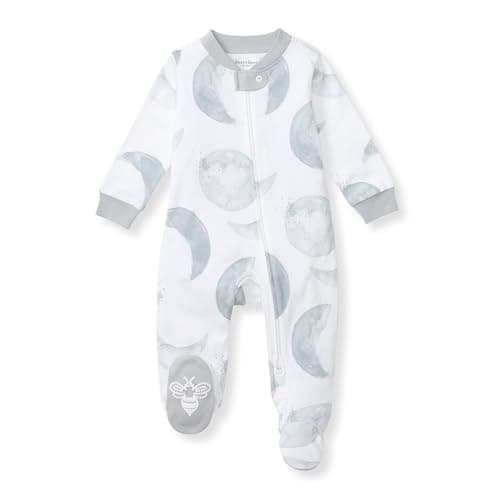 Burt's Bees Baby Organic Cotton Sleep and Play Footed Pajamas for Boys, Zipper PJ Newborn Sleeper with Non-Slip Bee Grips
