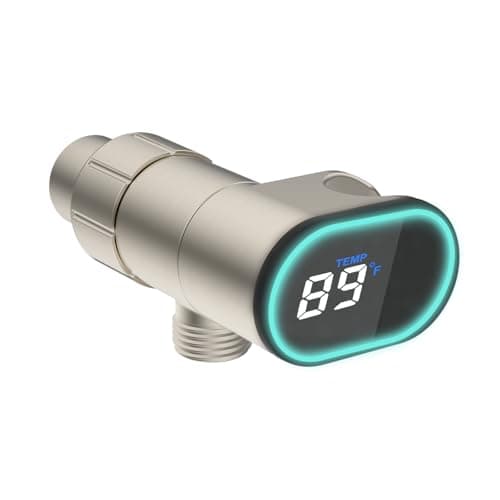 Hibbent Upgraded Metal Shower Head Holder with LED Display Shower Thermometer, Adjustable Shower Arm Mount for Handheld Shower Head, Universal Shower Head Bracket, Solid Brass Ball, Brushed Nickel