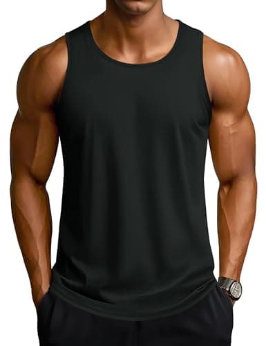 TACVASEN Men's Workout Tank Tops Sleeveless UPF SPF Summer Sun Shirts Quick Dry for Running Swim Gym Beach Black