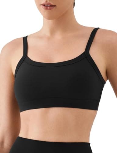 K-Swiss Sports Bras for Women Adjustable - Thin Straps Light Impact Strappy Wireless Padded Yoga Workout Gym Tops, Black L