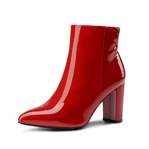 DREAM PAIRS Women's Chunky Heel Ankle Booties Pointed Toe Short Boots,Size 7,Red/Pat,SIANNA-1