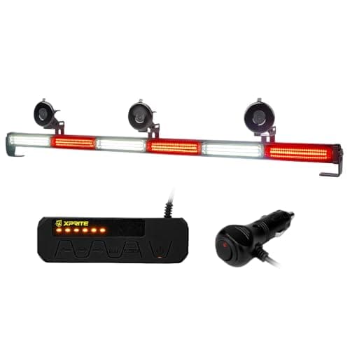 Xprite 35" COB LED Traffic Advisor Strobe Light Bar, Rear Window/Deck/Dash Flashing Directional Lightbar for Construction Towing Snow Plow Pickup Work Trucks Cars - White Red