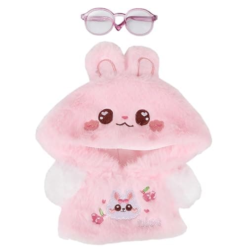 niannyyhouse 20cm Plush Doll Clothes Cartoon Hoodie Glasses Warm Sweatshirt 8in Doll Dress Up (Pink)