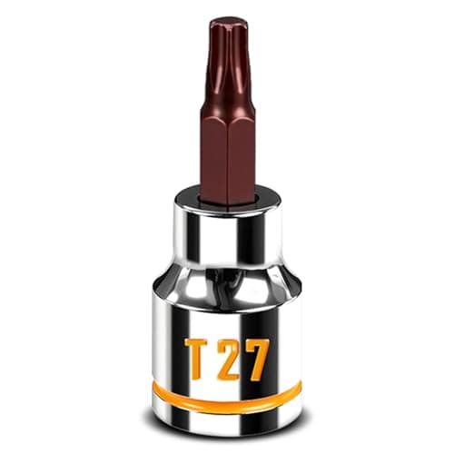 ZHAX T27 Torx Bit Socket 3/8 Inch Drive, Yellow Clear Embossed & Painted Mark Star Socket, Full Polished, Premium S2 Alloy & Cr-V Steel, Made for Repair