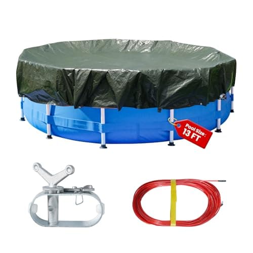 16 ft Round Heavy Duty Winter Pool Cover for 13 ft Above Ground Pools - 5-Year Warranty, UV Resistant & Anti-Tear, Black/Olive Green, Winch & Cable Included by COVALL